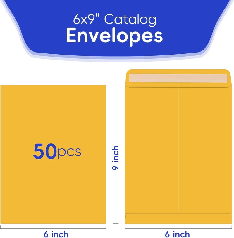 FloraSea 50 Pack 6x9 Envelopes Self Seal, Brown Kraft Catalog Mailing Envelopes 6 x 9 Manilla Envelopes for Mailing, Organize, Storage, Home, Office Business - Image 2